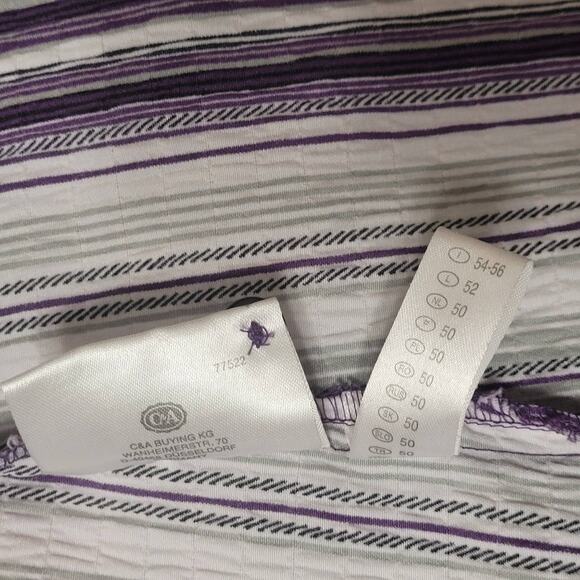 CANDA Women Purple Striped Oversized Shirt Sz Medium Crinkle Patchwork Pockets - Picture 9 of 10